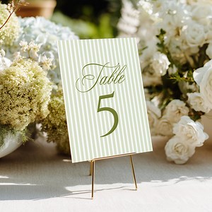 Editable Wedding Table Number Template | Green Stripes Table Sign | Canva Printable - Etsy