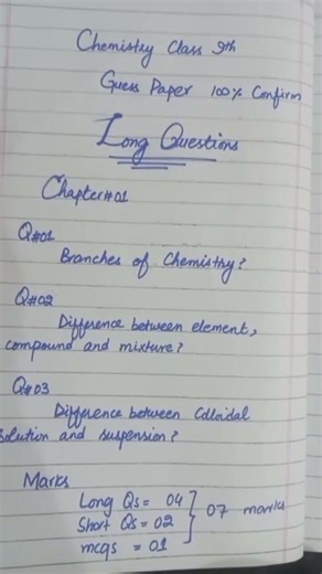 9th Class Chemistry Guess Paper 2026 🚨 Last Hours Preparation | Long Questions | Part-1