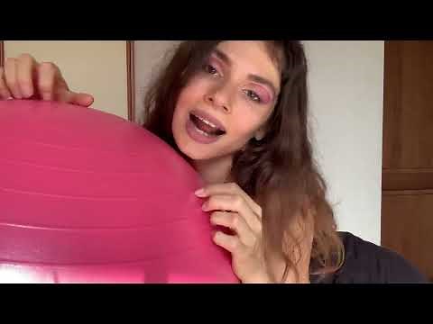 ASMR Girl playing with a yoga ball sitting and scratching
