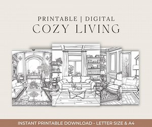 Cozy Living Room Coloring Pages | Printable Interior Design Scenes for Relaxation - Etsy