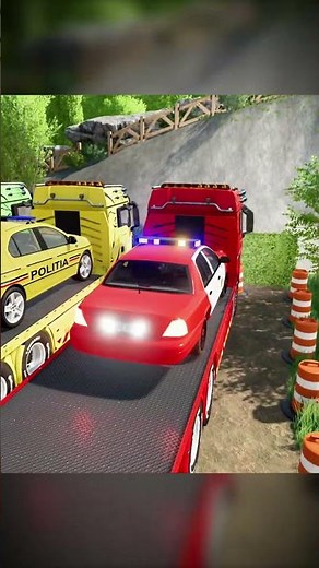 TRANSPORTING AND PARKING POLICE CARS, AUDI, JEEP, DACIA, FORD, COLORFUL VEHICLES ON MAN TRUCKS. FS22