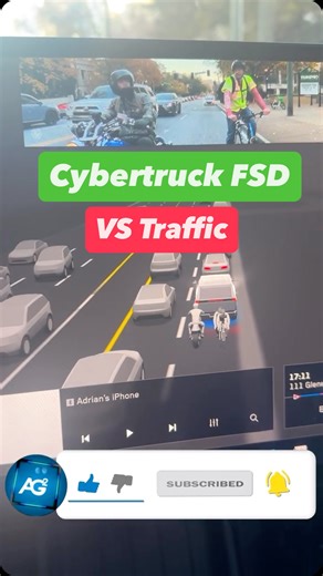 Adrian Gonzalez on Instagram: "Cybertruck FSD Mad Max Mode Outsmarts Traffic! #agsquared #tesla #cybertruck #fsd"