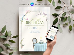 50th Birthday Invitation Template, Editable Floral Dinner Party Invite Green-blue (digital Download or Evite) - Etsy