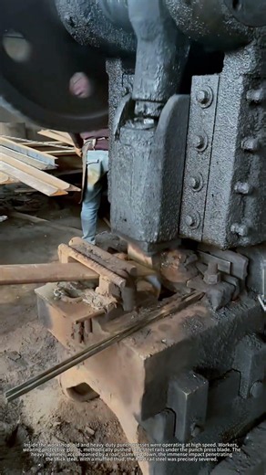 Heavy punch machine cuts rail‑steel with overwhelming power