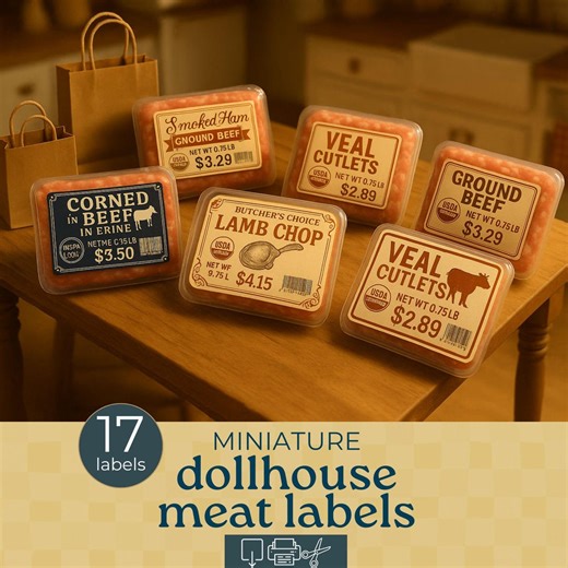 Printable Dollhouse Grocery Labels Meat, Miniature Groceries Labels, Dollhouse Food Packaging and Labels, Dollhouse Pantry, Vintage Labels - Etsy