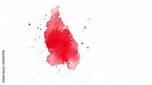 Red Ink brush stroke transition. Ink splash. Abstract ink brush blot, splat, fluid art, overlay, alpha matte composition, spreading brush stroke. ink transition splatter spreading effect.