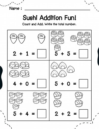 Addition Worksheets: Fun With Pictures, Sums to 10 (printable) - Etsy