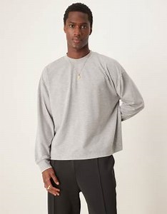 ASOS DESIGN - Maglietta a maniche lunghe oversize squadrata grigia a coste | ASOS