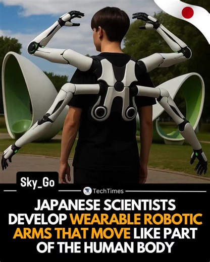 Sky_Go on Instagram: "A team of researchers in Japan has unveiled a groundbreaking wearable robotic arm system that attaches to the user’s back and mimics natural body movements. Each robotic limb is powered by AI-driven motion sensors and muscle-detection technology, allowing it to move in sync with the user’s intentions. These extra arms can grip, lift, and perform precise tasks — from cooking and carrying heavy items to assisting in complex surgeries or rescue missions. Developed by engineers