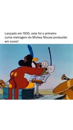 Espetacular on Instagram: "Em 23 de fevereiro de 1935, a Disney lançou The Band Concert, marcando um momento histórico como o primeiro curta-metragem do Mickey Mouse produzido em Technicolor. Sob a direção de Wilfred Jackson, a animação mostra Mickey como o dedicado maestro de uma banda ao ar livre, tentando conduzir uma apresentação enquanto enfrenta interrupções hilárias — entre elas, as brincadeiras do Pato Donald e uma tempestade repentina. O curta destacou-se não apenas pelo enredo divertid