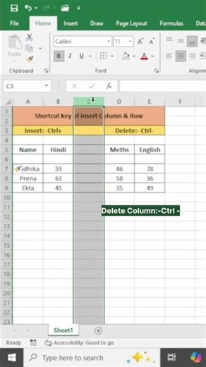 Shortcut key of Insert Column &Row in Excel 😉✅💫#microsoftoffice #computertechnic #exceltutorial