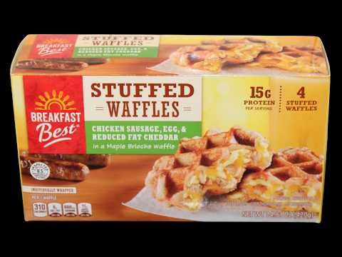 Breakfast Best (Aldi) Stuffed Chicken Sausage, Egg & Reduced Fat Cheddar in a Maple Brioche Waffle