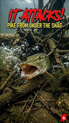 Pike Attacks From Under The Snag! #Fishing #Underwater