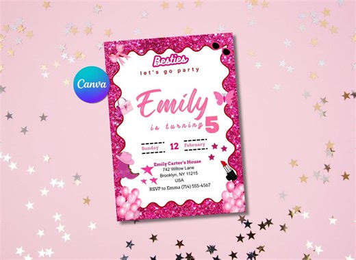 Fashion Doll Birthday Invitation: Editable Girl Doll Party Invite Canva Printable Template - Etsy
