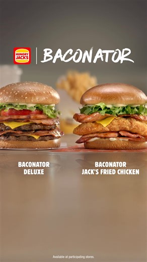 It's raining BACON! 🥓 Tuck into the Baconator Deluxe & Baconator Jack’s Fried Chicken at Hungry Jack’s - loaded with 4 rashers of bacon & ready to be your new obsession. 🍔👀 | Hungry Jack's