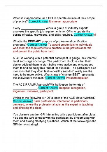 ACE GFI CERTIFICATION EXAM NEWEST ACTUAL EXAM QUESTIONS AND DETAILED CORRECT ANSWERS ACE GROUP FITNE