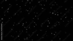 Animation of snowflakes slowly falling from right to left in depth. Loopable snow falling animation for screen overlay.