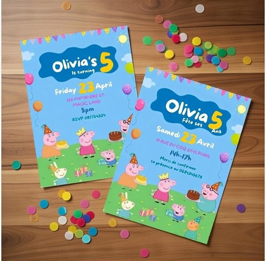 Personalized Peppa Pig Birthday Invitation. Birthday Party Card for a Girl or Boy. Peppa Pig Invitation - Etsy