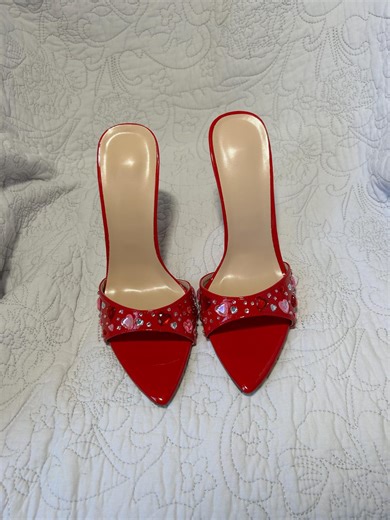 Red Crystal Heart Mule Heels UK 6, Valentine’s Date Night Shoes - Etsy