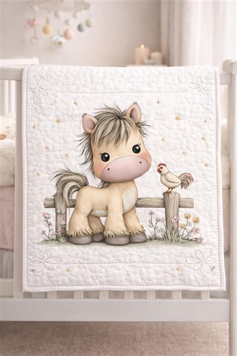 Baby Horse Pony Cotton Fabric Panel • Farm Animal Nursery Quilting and Sewing - Etsy Canada