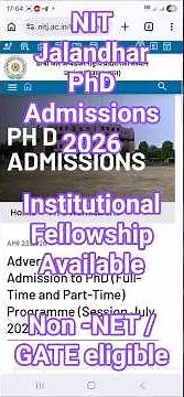 NIT Jalandhar PhD 2026 🔥 No NET/GATE required | Institutional Fellowship Available!