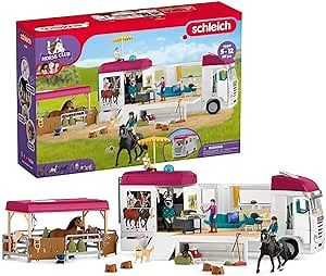 Schleich Horse Club - 227PC Lisa Transporter Playset – Horse Toy Trailer Set with Family, 3 Horses, Dog, Grooming Station & Rooftop Pool for Real Water Play – Realistic Toys for Kids Ages 5+ | 42619