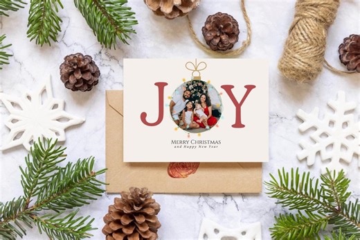 JOY Holiday Card Template – Warm Family Photo Design - Etsy