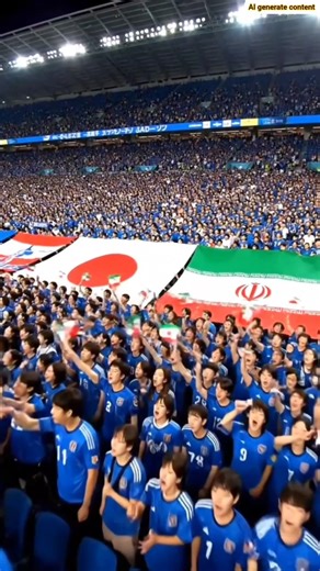 Japan Fans Cheer in Stadium as Giant Iran Flag Unfurls.#ai