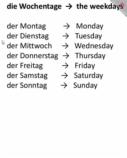 weekdays in german for beginner