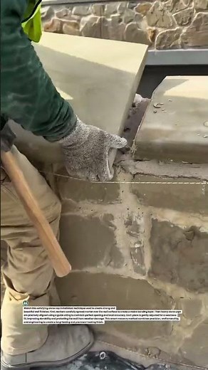 Perfect Stone Cap Installation Process! #masonry #construction #stonework