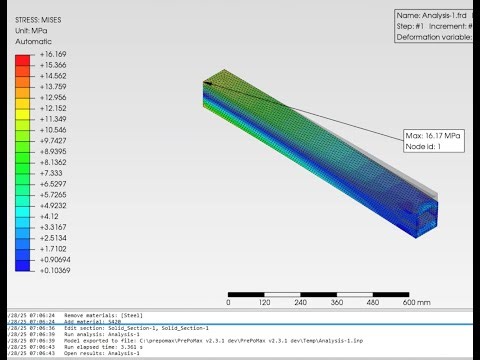 PrePoMax Tutorial 6 Gravity - Beam deflection
