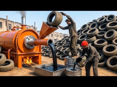 Incredible Recycling ! How Old Scrap Tyres Are Turned into Oil Fuel | WaRecycling