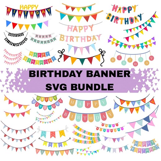 Birthday Banner SVG Bundle: garland Clipart,banner Vector(digital Download) - Etsy