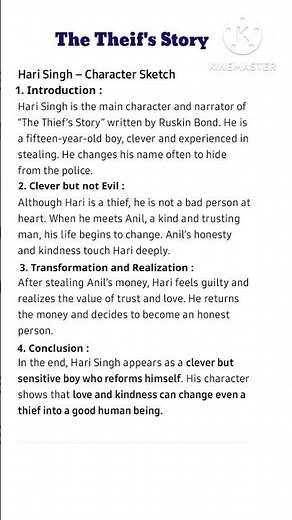 Character Sketch of Hari Singh | The Theif's Story | class 10th