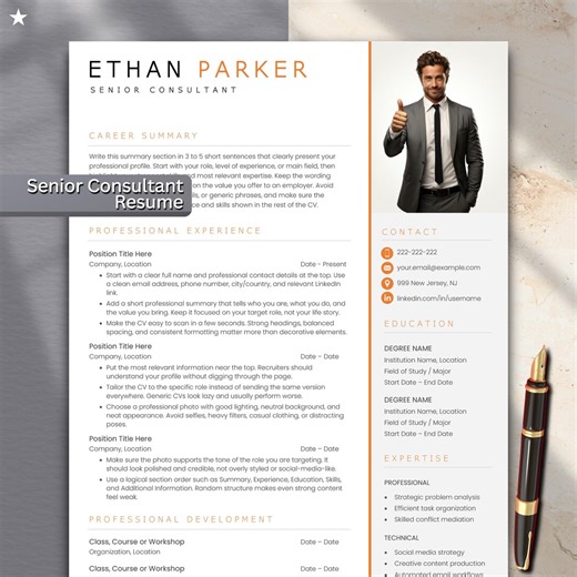 Senior Consultant Resume Template | Leadership Resume With Photo | MS Word | A4 & US Letter | Professional, Modern CV for Management Roles - Etsy
