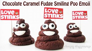 Chocolate Caramel Fudge Smiling Poo Emoji 😂😂 Recipe & Printable - https://hungryhappenings.com/chocolate-caramel-fudge-smiling-poo-emoji/ | Hungry Happenings