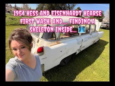 FIRST WASH ON THE CADILLAC HEARSE AND FINDING A SKELETON INSIDE!! #cadillachearse #hearse #skeleton