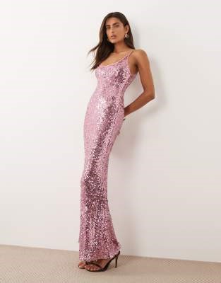 ASOS DESIGN embellished sheer scattered sequin cami maxi dress in lilac | ASOS