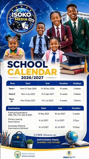 Parents, prepare now! 📚 2026/2027 School Calendar is out! #Education #SchoolCalendar #Rwanda