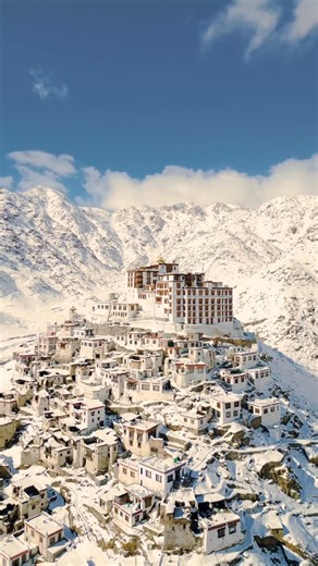 Satakshi Singh | Travel & Experiences 🇮🇳 on Instagram: "Ever seen these monasteries covered in snow?❄️ “They say heaven isn’t a place… it’s a moment. For me, it was this one — standing in Leh, watching monasteries disappear under fresh snow. 1. Chemrey Monastery 2. Thiksey monastery 3. Stakna monastery Drop a ❄️ if this is on your bucket list! . . . . . . . . . #reelitfeelit #reelsinstagram #explorepage #reelsindia #reelkarofeelkaro #winterwonderland #trendingreels #trendingaudio #fyp #explore