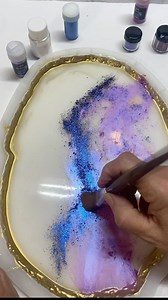 Painting with MICA 💙💜💕 I am just adding different MICA powder and some chameleon flakes right on the mold and painting it where I want it. I have a marble design with just a touch of sparkle. 💕 @letsresin for crystal clear resin, magnificent MICA powders, chameleon flakes and so much more. 🤣 I have a link to their store at the top of my page in my bio. 💕 @temu for my mold and gold mica powder. #marbledesign #painting #veins #resinartist #resinmolds #artist #mica #glitterart #chameleonflake