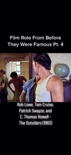 Rob Lowe as Sodapop Curtis, Tom Cruise as Steve Randle, Patrick Swayze as Darry Curtis, and C. Thomas Howell as Ponyboy Curtis in The Outsiders (1983). #roblowe #tomcruise #patrickswayze #cthomashowell #theoutsiders #1983 #francisfordcoppola #beforetheywerefamous #topgunmaverick #fyp