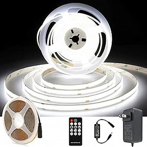 AXMOTUT White COB LED Strip Light, Dimmable 16.4ft/5m LED Light, 6000K Daylight White 2400 LEDs High Lumen LED Tape Lights CRI 90+ with RF Remote and UL Power for Bedroom,Kitchen,DIY Home Decoration