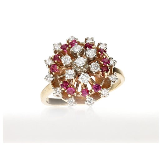 14k Gold Ruby & Natural Diamond Round Cluster Ring Size 8.5 - Etsy