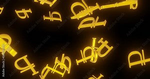 Russian ruble symbols. A lot of Russian ruble symbols in motion on a black background. 4K seamless looping videos