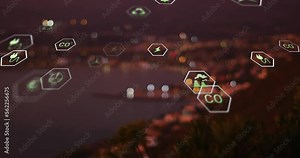 Animation of sustainability and ecology icons over landscape