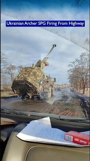 Ukrainian Archer Self Propelled Howitzer Fires Directly From Highway!!