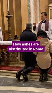 This is how ashes are distributed in Italy. Not on the forehead, but sprinkled on top. Video is mine from the FSSP parish in Rome, the photo was taken by the Diocese of Rome during today’s Ash Wednesday Mass at the Cathedral. | The Catholic Traveler