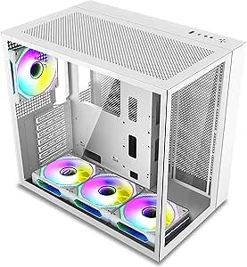 GOPIE Mid Tower Gaming Computer Chassis, 4Pack Addressable RGB Fans Pre-Install, Support 360mm Radiator/EATX, Micro ATX, Mini ITX Motherboard/NVIDIA GeForce RTX 40 Series GPU - White