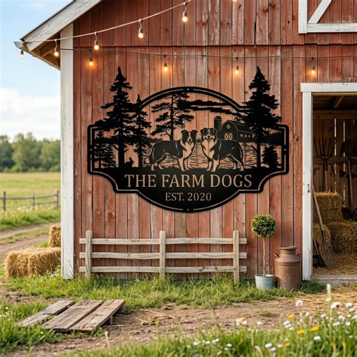 Custom Farm Dog Metal Sign, Personalized Farm Name Sign, Rustic Barn Decor